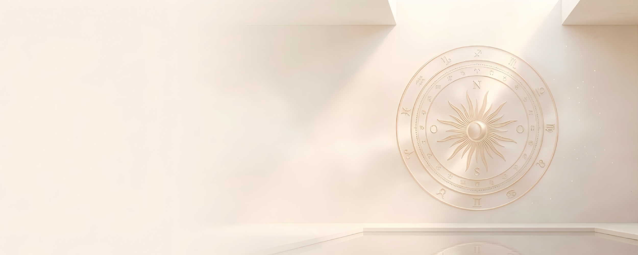 Minimalist gold celestial zodiac wheel on a sanctuary wall - MyNovaNote branding